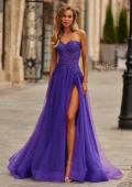 Picture of: Illusion Embroidered Lace Tulle Gown with Slit in Royal Purple, Style: 33551, Main Picture