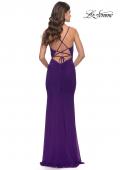 Picture of: Net Jersey Dress with Cut Outs and High Slit in Royal Purple, Style: 31124, Detail Picture 8