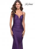 Picture of: Rhinestone Ruched Jersey Prom Dress with Lace Up Back in Royal Purple, Style: 31201, Detail Picture 8