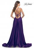 Picture of: A-Line Satin Gown with Deep V and Slit in Royal Purple, Style: 31533, Detail Picture 8