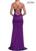 Picture of: Rhinestone Lace Bodice Gown with Slit and Lace-Up Back in Royal Purple, Style: 33498, Detail Picture 8