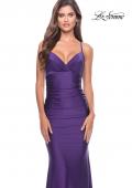 Picture of: Embellished Rhinestone Jersey Long Dress with Lace Up Back in Royal Purple, Style: 30996, Detail Picture 9