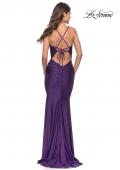 Picture of: Rhinestone Ruched Jersey Prom Dress with Lace Up Back in Royal Purple, Style: 31201, Detail Picture 9