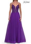 Picture of: Rhinestone Lace A-Line Gown with Sheer Bodice and Slit in Royal Purple, Style: 33674, Detail Picture 9