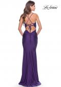 Picture of: Embellished Rhinestone Jersey Long Dress with Lace Up Back in Royal Purple, Style: 30996, Detail Picture 10