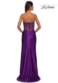 Picture of: Strapless Stretch Satin Dress with Sheer Corset Back in Royal Purple, Style: 32649, Detail Picture 15