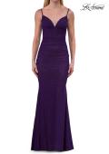 Picture of: Lace Fitted Gown with Ruched Bodice and Sheer Back in Royal Purple, Style: 33443, Detail Picture 16