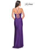 Picture of: Ruched Jersey Prom Dress with Slit in Jewel Tones in Royal Purple, Style 31130, Back Picture