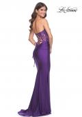 Picture of: Sweetheart Strapless Jersey Gown with Lace Sheer Bodice in Royal Purple, Style: 32254, Back Picture