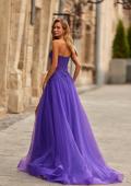 Picture of: Illusion Embroidered Lace Tulle Gown with Slit in Royal Purple, Style: 33551, Back Picture