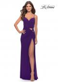 Picture of: Net Jersey Dress with Cut Outs and High Slit in Royal Purple, Style: 31124, Detail Picture 1
