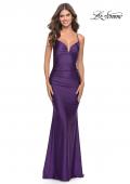 Picture of: Rhinestone Ruched Jersey Prom Dress with Lace Up Back in Royal Purple, Style: 31201, Detail Picture 1