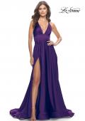 Picture of: A-Line Satin Gown with Deep V and Slit in Royal Purple, Style: 31533, Detail Picture 1