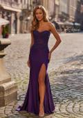 Picture of: Strapless Sheer Lace Corset Gown with High Slit in Royal Purple, Style: 33398, Detail Picture 1