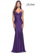 Picture of: Embellished Rhinestone Jersey Long Dress with Lace Up Back in Royal Purple, Style: 30996, Detail Picture 2