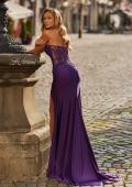Picture of: Strapless Sheer Lace Corset Gown with High Slit in Royal Purple, Style: 33398, Detail Picture 2