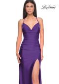 Picture of: Ruched Jersey Prom Dress with Slit in Jewel Tones in Royal Purple, Style 31130, Detail Picture 3