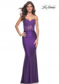 Picture of: Sweetheart Strapless Jersey Gown with Lace Sheer Bodice in Royal Purple, Style: 32254, Detail Picture 3