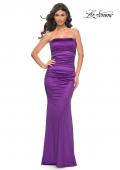 Picture of: Strapless Stretch Satin Dress with Ruching in Purple, Style: 32300, Detail Picture 3