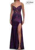 Picture of: Rhinestone Sheer Lace Bodice Prom Dress with High Slit in Royal Purple, Style: 33627, Detail Picture 3
