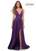 Picture of: Long Satin Dress with Side Slit and V Shaped Back in Royal Purple, Style: 28607, Detail Picture 4