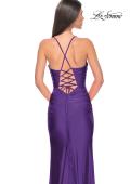 Picture of: Ruched Jersey Prom Dress with Slit in Jewel Tones in Royal Purple, Style 31130, Detail Picture 4