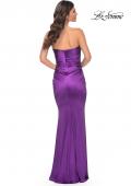 Picture of: Strapless Stretch Satin Dress with Ruching in Purple, Style: 32300, Detail Picture 4