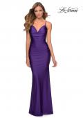 Picture of: Form Fitting Jersey Dress with Ruching and Strappy Back in Royal Purple, Style: 27501, Detail Picture 6