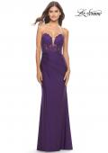Picture of: Long Dress with Jersey Skirt and Lace Illusion Bodice in Royal Purple, Style: 31182, Detail Picture 6