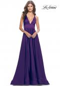 Picture of: A-Line Satin Gown with Deep V and Slit in Royal Purple, Style: 31533, Detail Picture 7
