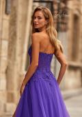 Picture of: Illusion Embroidered Lace Tulle Gown with Slit in Royal Purple, Style: 33551, Detail Picture 7