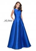 Picture of: Long Mikado Ball Gown with Boat Neck and Criss Cross Back in Royal Blue, Style: 25425, Detail Picture 1