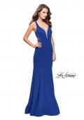 Picture of: Long Jersey Mermaid Dress with Deep V and Strappy Back in Royal Blue, Style: 25594, Detail Picture 2