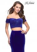 Picture of: Velvet Two Piece Prom Dress with Beading in Royal Blue, Style: 25496, Detail Picture 3