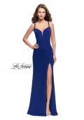Picture of: Form Fitting Prom Dress with Metallic Straps and Slit in Royal Blue, Style: 26021, Detail Picture 3