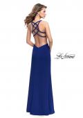 Picture of: Form Fitting Prom Dress with Metallic Straps and Slit in Royal Blue, Style: 26021, Detail Picture 2