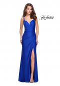 Picture of: Long Jersey Prom Dress with Ruching Side Wrap Detail in Royal Blue, Style: 26317, Detail Picture 2