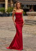 Picture of: Straight Neck Satin Gown with Lace-Up Back in Ruby, Style: 33604, Main Picture