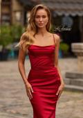 Picture of: Straight Neck Satin Gown with Lace-Up Back in Ruby, Style: 33604, Detail Picture 11