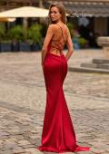 Picture of: Straight Neck Satin Gown with Lace-Up Back in Ruby, Style: 33604, Back Picture