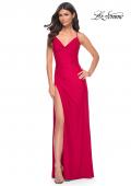 Picture of: Simple Jersey Dress with Ruching and Slit in Red, Style: 31978, Detail Picture 6