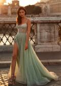 Picture of: Rhinestone A-Line Tulle Prom Dress with Illusion Bodice in Sage, Style: 32146, Main Picture