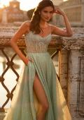 Picture of: Rhinestone A-Line Tulle Prom Dress with Illusion Bodice in Sage, Style: 32146, Detail Picture 1