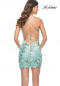 Picture of: Short Sage Print Sequin Dress with Lace Up Back in Sage, Style: 31452, Back Picture