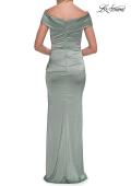 Picture of: Off-the-Shoulder Ruched Satin Evening Gown in Sage, Style: 33620, Detail Picture 6