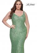 Picture of: Fitted Stretch Sequin Plus Size Dress with V Neck in Sage, Style: 31163, Detail Picture 9