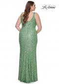 Picture of: Fitted Stretch Sequin Plus Size Dress with V Neck in Sage, Style: 31163, Detail Picture 10