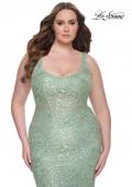 Picture of: Fitted Beaded Lace Plus Size Prom Dress with Illusion Waist in Sage, Style: 31535, Detail Picture 10