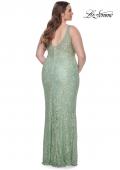 Picture of: Fitted Beaded Lace Plus Size Prom Dress with Illusion Waist in Sage, Style: 31535, Detail Picture 11