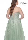 Picture of: Strapless Lace and Tulle A-Line Plus Gown with Tie Back in Sage, Style: 31570, Detail Picture 11